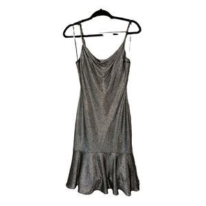 Nightway Women's Metallic Flounce Midi Dress Size 4